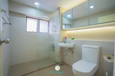 a bathroom with a shower and a toilet and a sink at Doorstep - Sunway Putra Mall - Close to PWTC for 4 in Kuala Lumpur