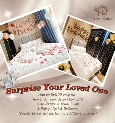 a poster of a room with a bed and a room with at The Robertson Bukit Bintang Luxe Suites in Kuala Lumpur