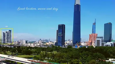 a city skyline with tall buildings and a freeway at Awesome Designer Suite 3-Beds Near TRX KLCC, Next to IKEA in Kuala Lumpur