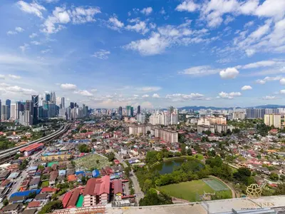 an aerial view of a city with tall buildings at Datum Jelatek Sky Residence KLCC, Five Senses in Kuala Lumpur