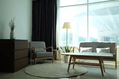 a living room with a couch and a coffee table at Atmoods - Vortex KLCC in Kuala Lumpur