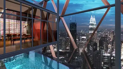 a view of the city from the observation deck of a skyscraper at Scarletz Suites KLCC in Kuala Lumpur