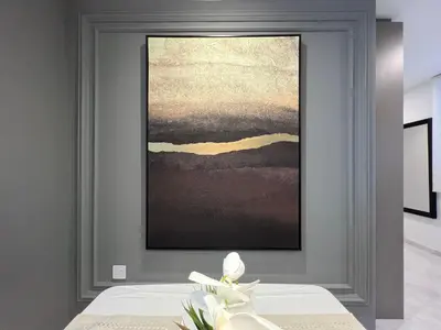a painting on a wall with a bed in a room at Eaton Residences KLCC by WSD in Kuala Lumpur