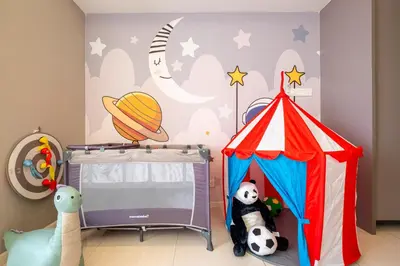a childs room with a play tent and planets at Dorsett Residences Hartamas Kuala Lumpur by Feel Home in Kuala Lumpur