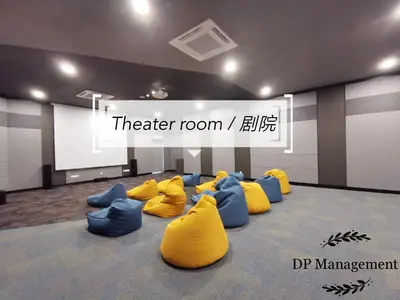 a waiting room with yellow and blue inflatable chairs at Mid Valley - Vivo Residence Center Of KL 6-8Pax in Kuala Lumpur