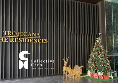 a christmas tree in the lobby of a hotel at Tropicana Residence Kuala Lumpur by Collective Haus in Kuala Lumpur