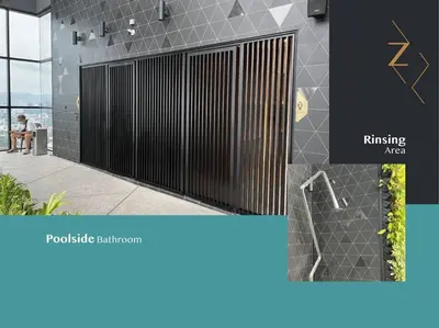 a picture of a bathroom with a black fence at Scarletz Suites • KLCC • King Bed (R) in Kuala Lumpur