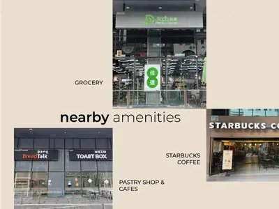 a collage of four pictures of a store at Scarletz Suites • KLCC • King Bed (L) in Kuala Lumpur
