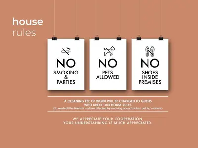 a banner with four no smoking signs on a wall at Scarletz Suites • KLCC • King Bed (L) in Kuala Lumpur