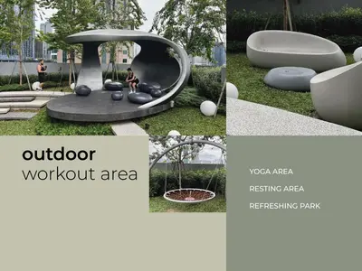 a collage of photos of a garden with a circular object at Scarletz Suites • KLCC • King Bed (L) in Kuala Lumpur