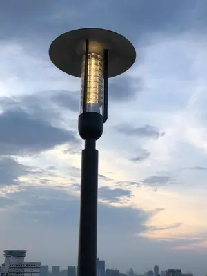 a light on a pole with a city in the background at TR Residence 3R2B Serviced Apt 5-6pax HKL,IJN,PWTC KL in Kuala Lumpur