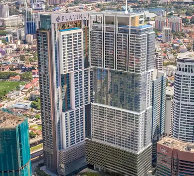 an aerial view of skyscrapers in a city at The Platinum KLCC in Kuala Lumpur