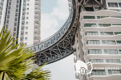 a view of the hotel towers and a building at Datum Jelatek by Plush in Kuala Lumpur